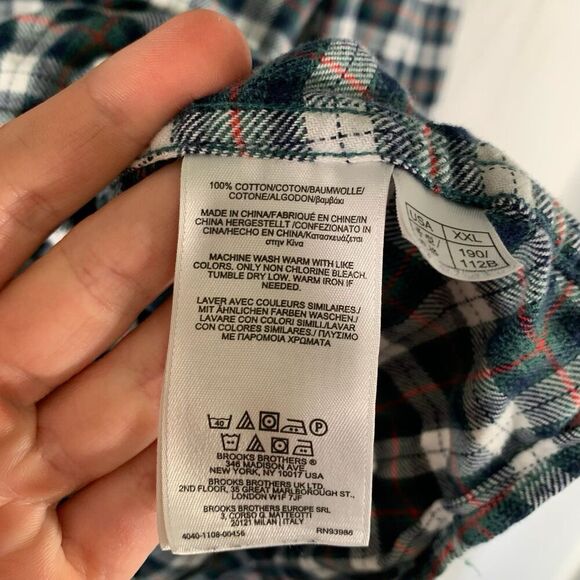 Brooks Brothers Regent Flannel Shirt Men's XXL Blue White Plaid Button Up - Picture 5 of 7